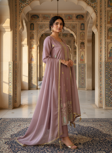 Dusty Mauve Embroidered Kurta Set