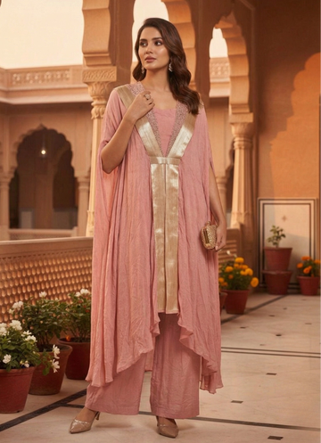 Blush Pink Embellished Kaftan Suit Set