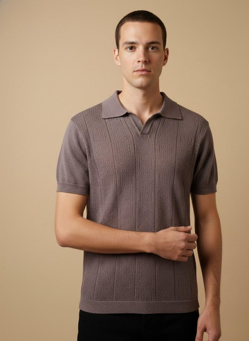 Men’s Textured Knit Polo – Taupe