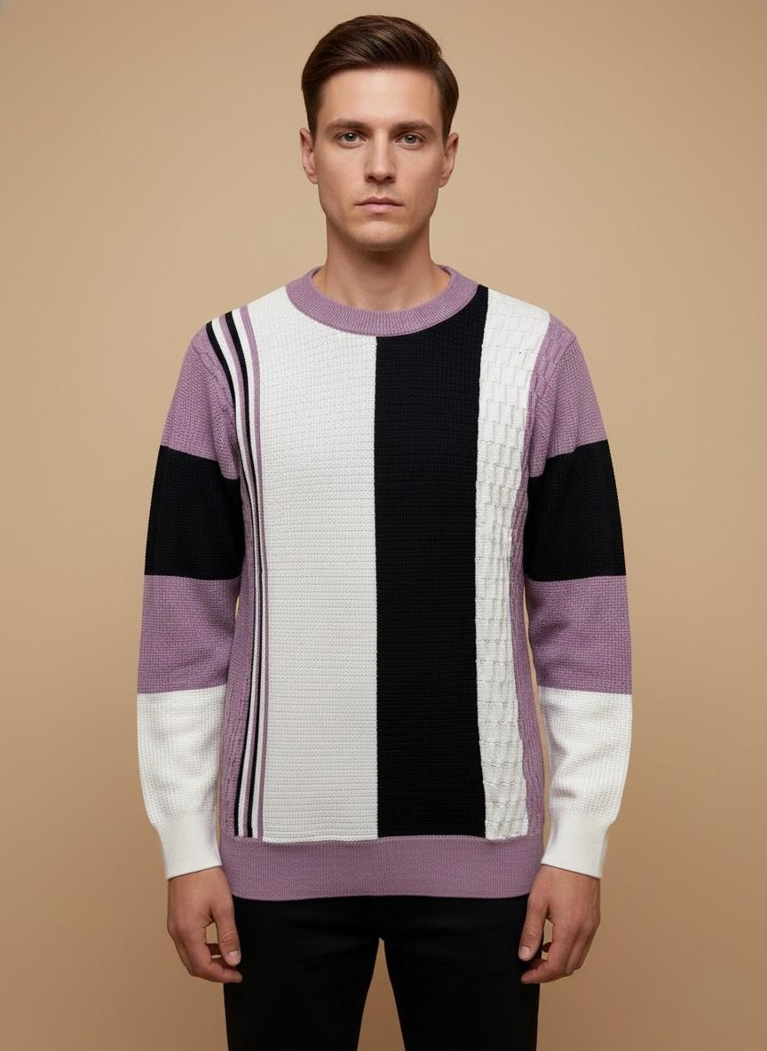 Striped Textured Knitted Sweatshirt