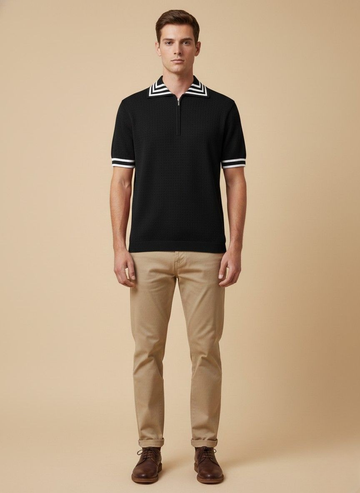 Men’s Textured Knit Zip Polo