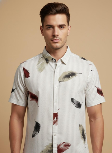 Men’s Feather Print Short-Sleeve Shirt