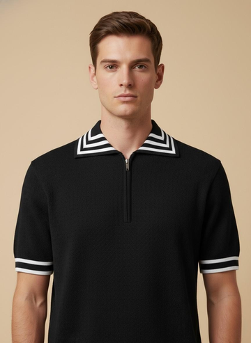 Men’s Textured Knit Zip Polo