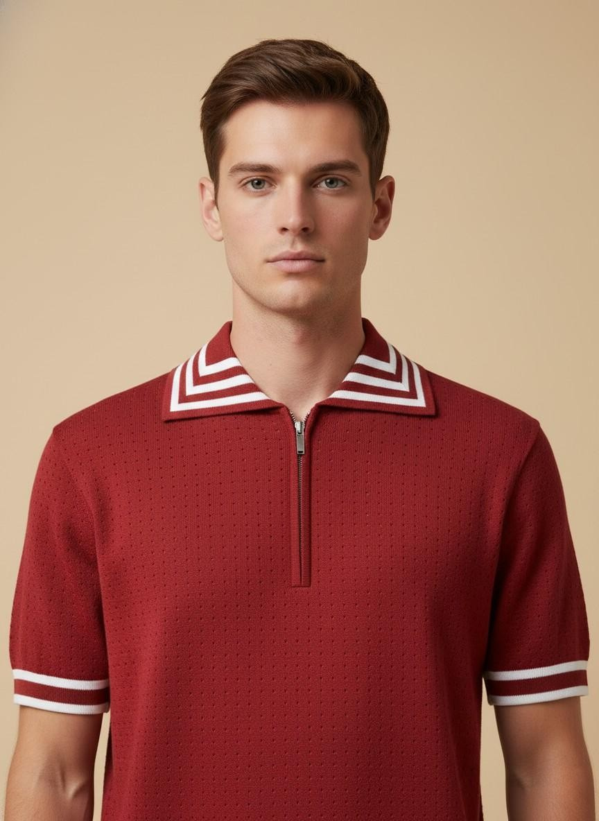Men’s Textured Knit Zip Polo