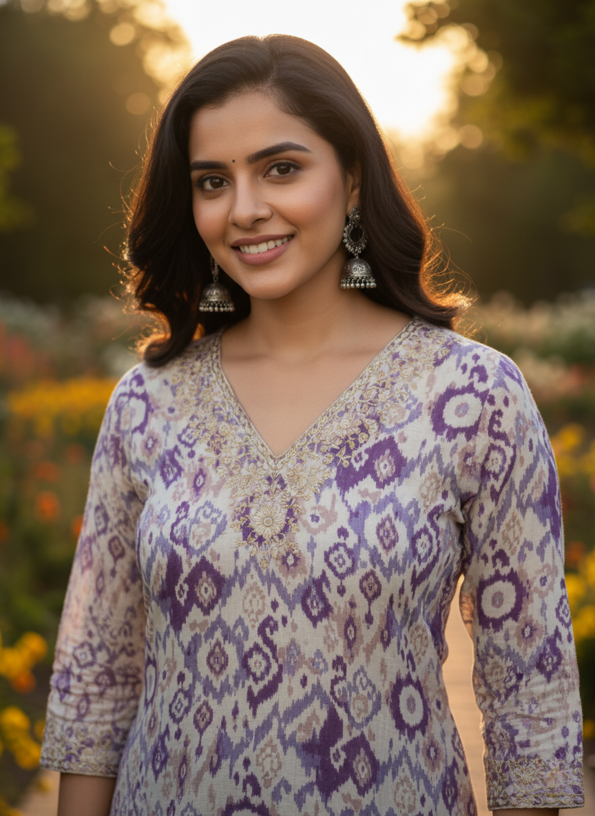 Lavender Printed Kurta