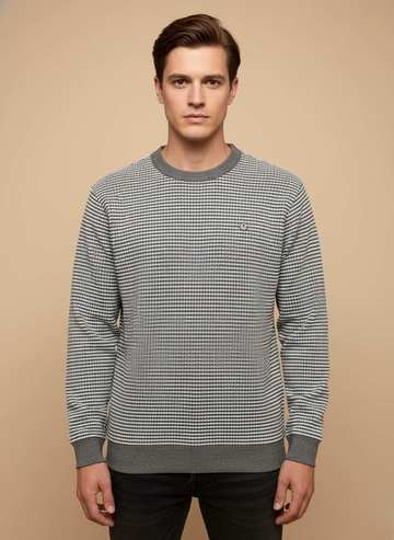 Navy & Grey Micro-Striped Knit Sweatshirt