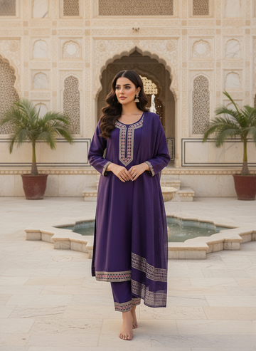 Purple Embroidered Kurta Set