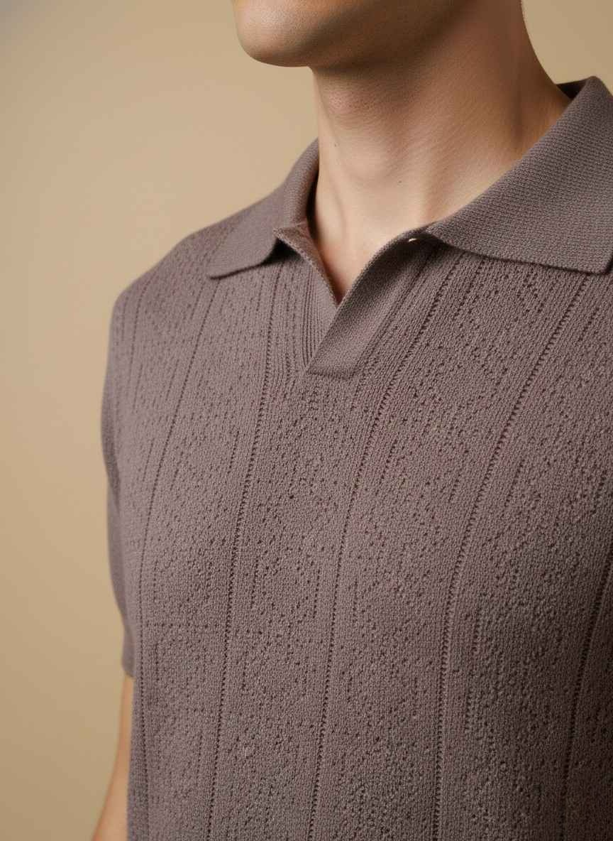 Men’s Textured Knit Polo – Taupe