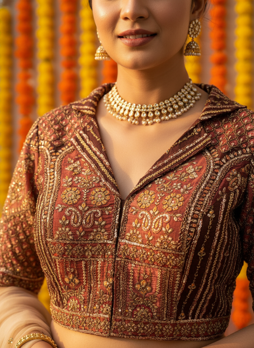 Maroon Embroidered Crop Top & Palazzo Set