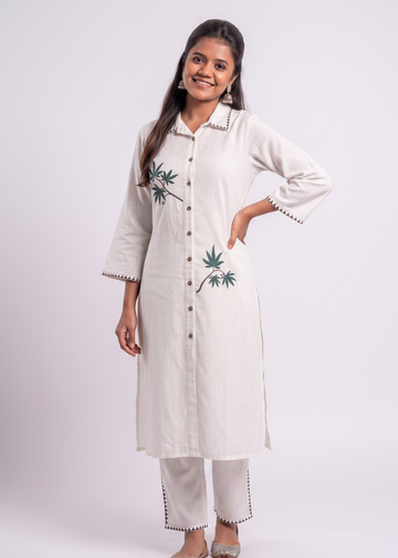 Ivory Palm Embroidered Linen cotton Co-ords Set