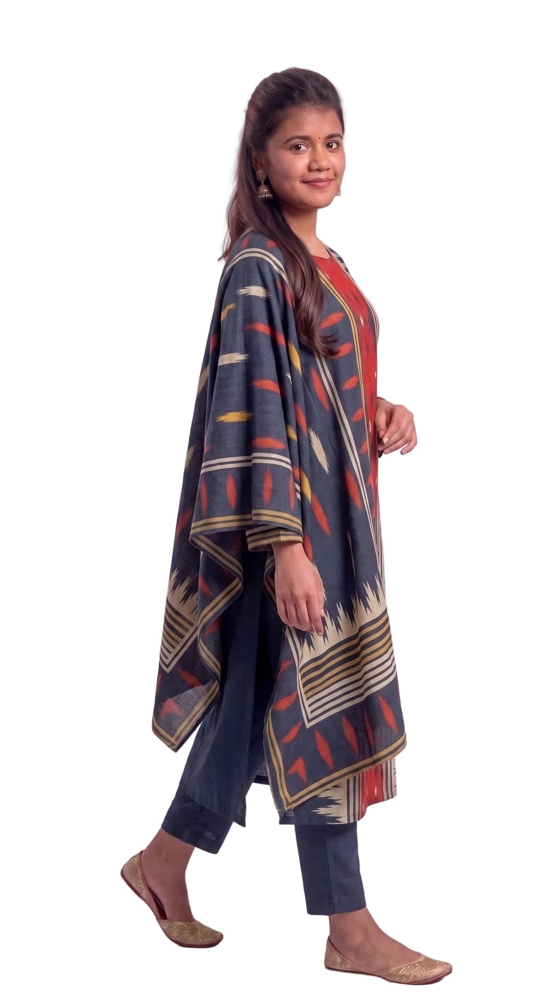 Slate Blue Ikat Cotton Kurta Set with Dupatta