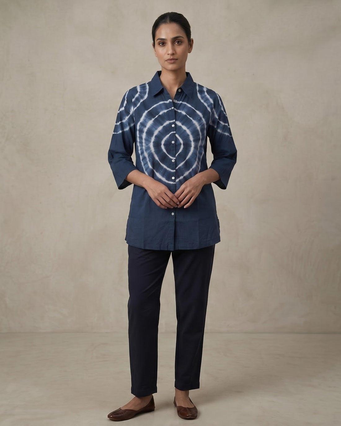 Indigo Concentric Shibori Button-Down Shirt – Top Only