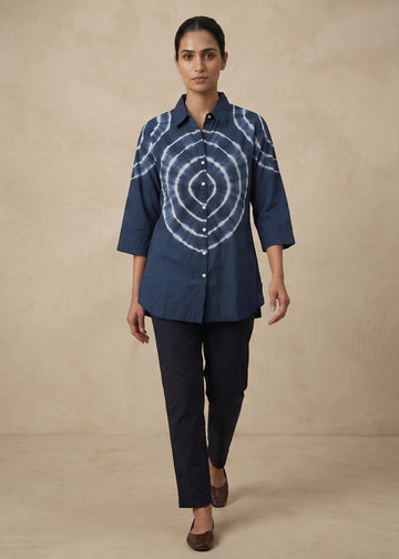 Indigo Concentric Shibori Button-Down Shirt – Top Only