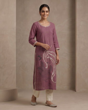 Mauve Abstract Embroidered Straight Kurta – Top Only