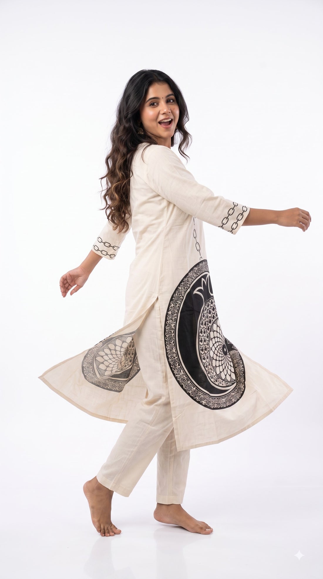 Ivory Pomegranate Print Cotton Kurta Set