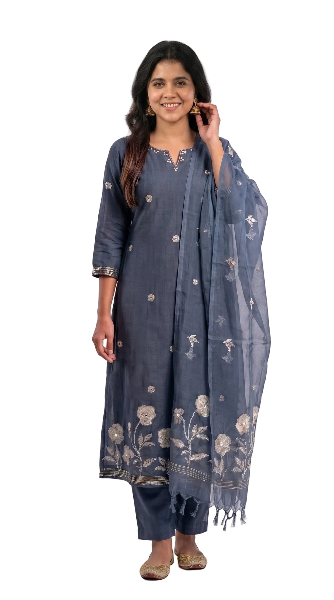 Midnight Bloom Embroidered Chanderi Salwar Set