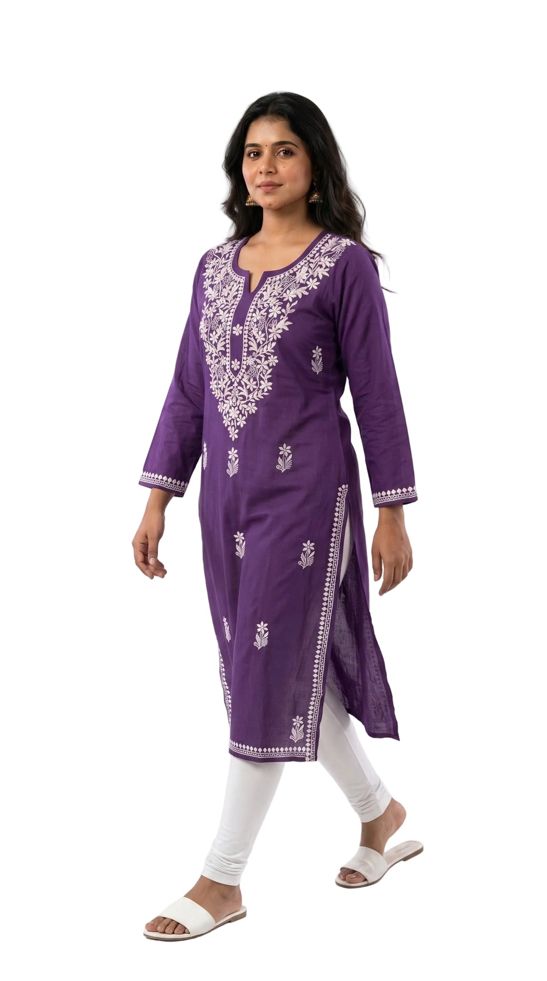 Royal Purple Floral Embroidered Straight Kurta