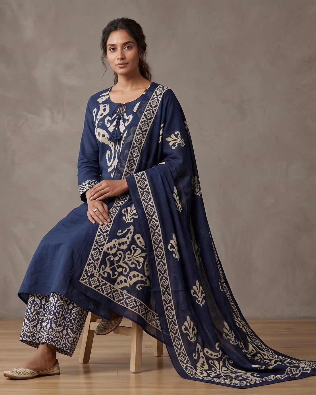 Indigo Bloom Embroidered Kurta Set