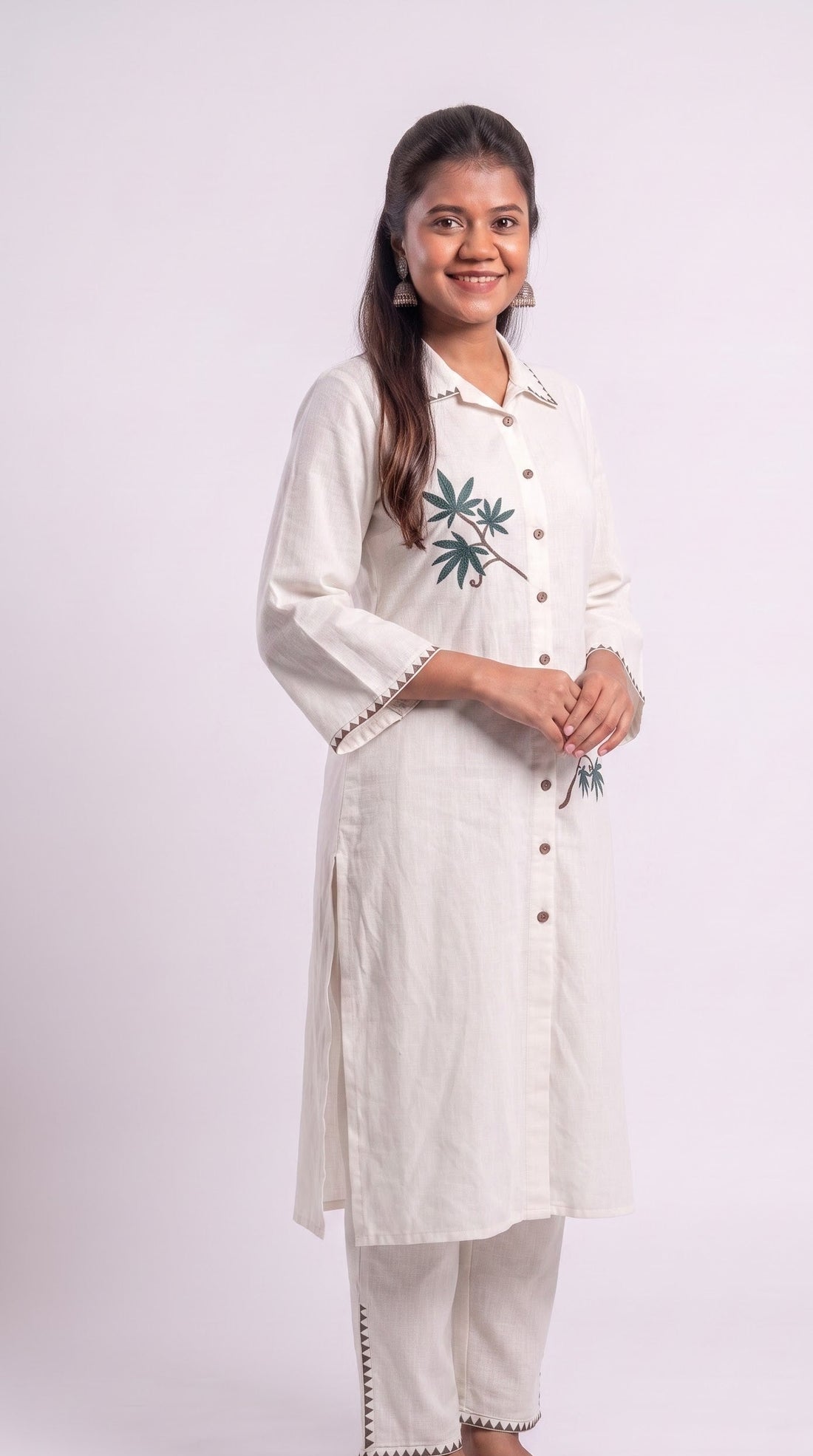 Ivory Palm Embroidered Linen cotton Co-ords Set