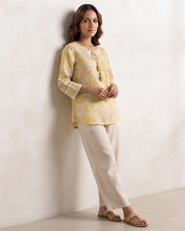 Sunshine Bloom Printed Tunic Pure linen - Top Only