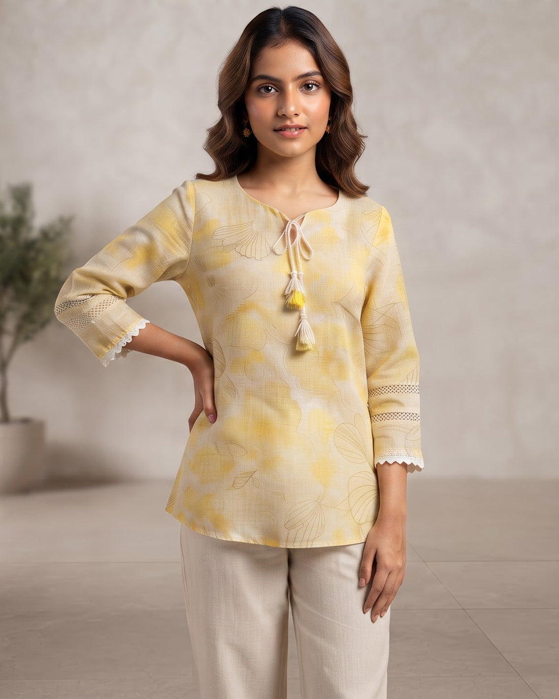 Sunshine Bloom Printed Tunic Pure linen - Top Only