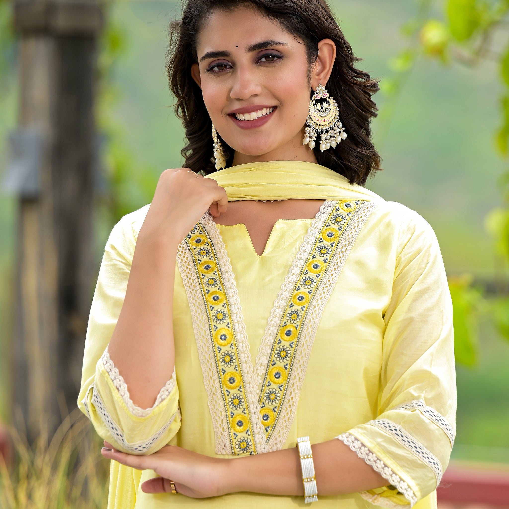 Lemon Yellow Embroidered Kurta Set with Chikankari Detailing