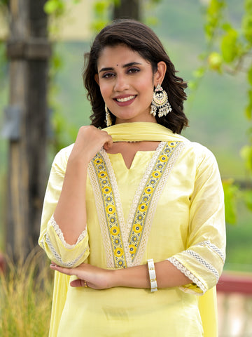 Lemon Yellow Embroidered Kurta Set with Chikankari Detailing