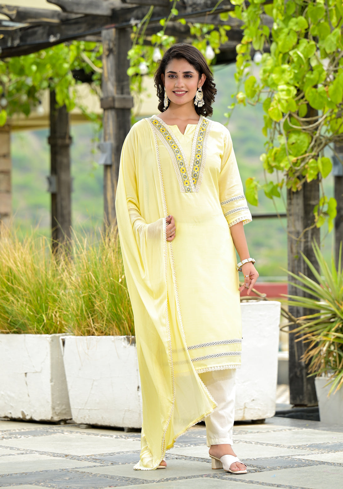 Lemon Yellow Embroidered Kurta Set with Chikankari Detailing