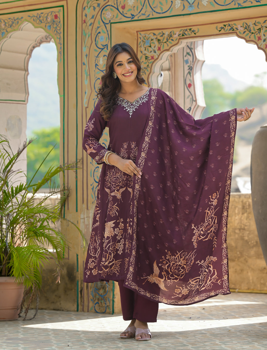 Plum Grace Anarkali Embroidered Kurta Set